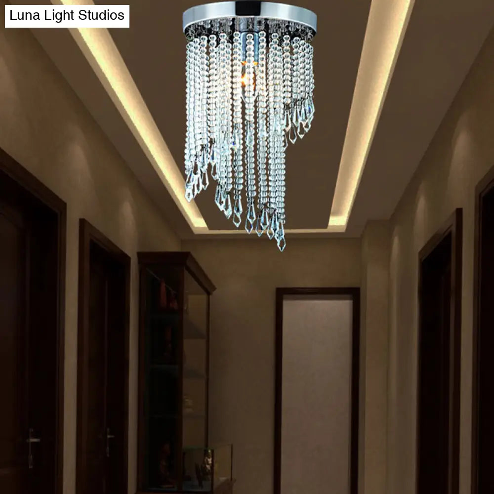 Sleek Chrome Finish Crystal Flush Mount Ceiling Light - Contemporary Corridor Spiral Design