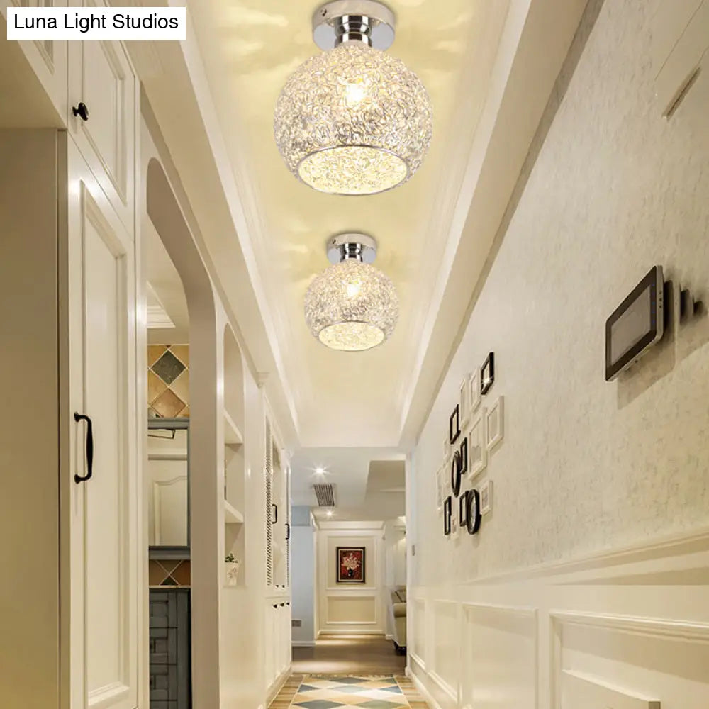 Sleek Chrome Globe Ceiling Mounted Light Fixture: Elegant 1 - Head K9 Crystal Semi Flush