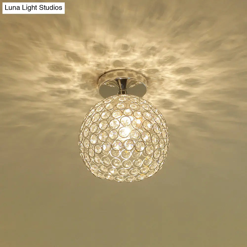 Sleek Chrome Globe Ceiling Mounted Light Fixture: Elegant 1 - Head K9 Crystal Semi Flush