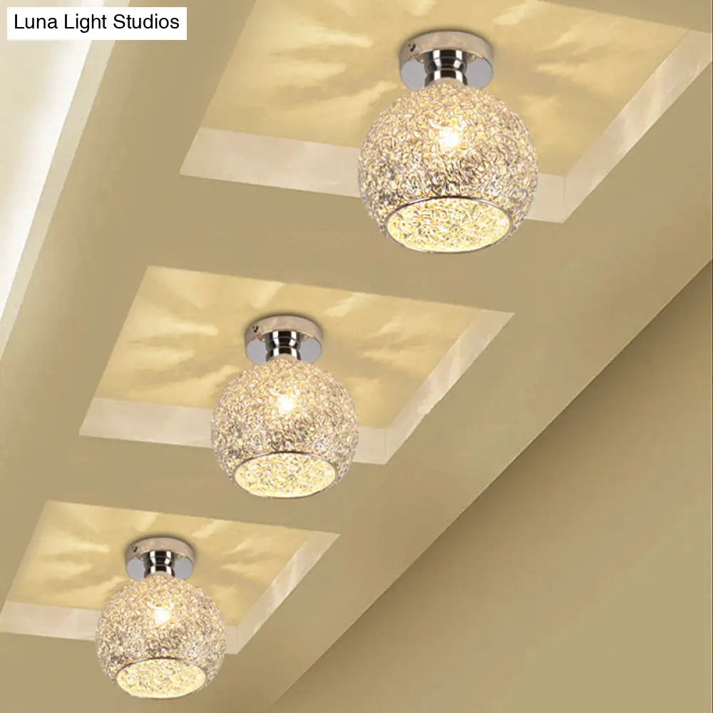 Sleek Chrome Globe Ceiling Mounted Light Fixture: Elegant 1 - Head K9 Crystal Semi Flush