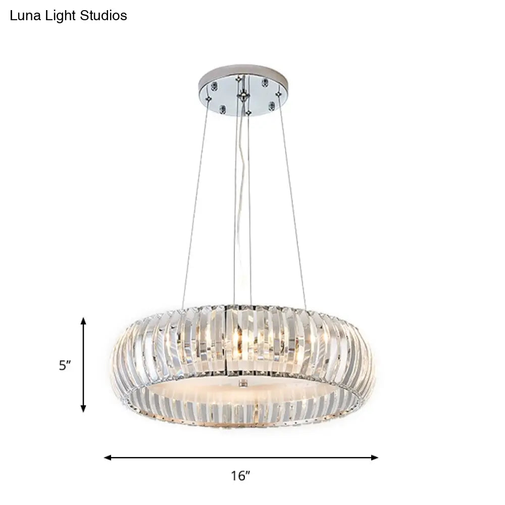 Sleek Chrome Led Doughnut Chandelier With Crystal Prisms - Simplicity Collection
