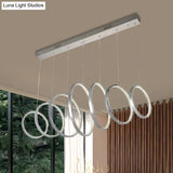 Sleek Chrome Metal Led Pendant Light With Multiple Lamps For Kitchen Ceiling