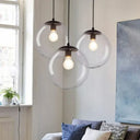 Sleek Clear Glass Spherical Pendant Light - Single Bulb Black Suspended Fixture / 8’