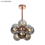Sleek Copper Ceiling Mounted Globe Semi Flush Light With Minimalist White/Green/Blue Glass – 9