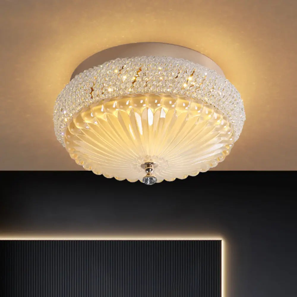 Sleek Crystal Beaded Led Flush Mount Ceiling Lamp - 14’/18’ Wide White/Warm Light White / 14’ Warm