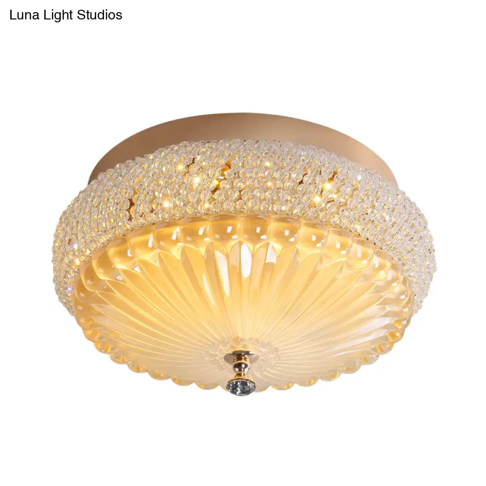 Sleek Crystal Beaded Led Flush Mount Ceiling Lamp - 14’/18’ Wide White/Warm Light