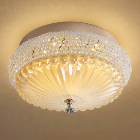 Sleek Crystal Beaded Led Flush Mount Ceiling Lamp - 14’/18’ Wide White/Warm Light White / 14’