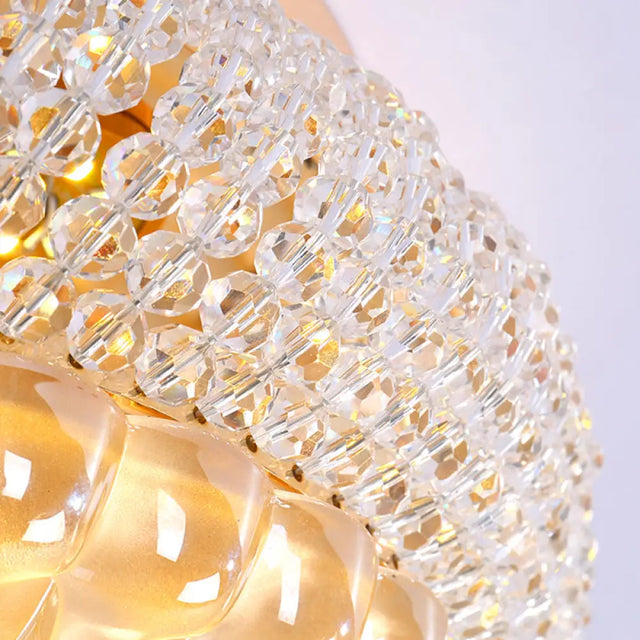 Sleek Crystal Beaded Led Flush Mount Ceiling Lamp - 14/18 Wide White/Warm Light