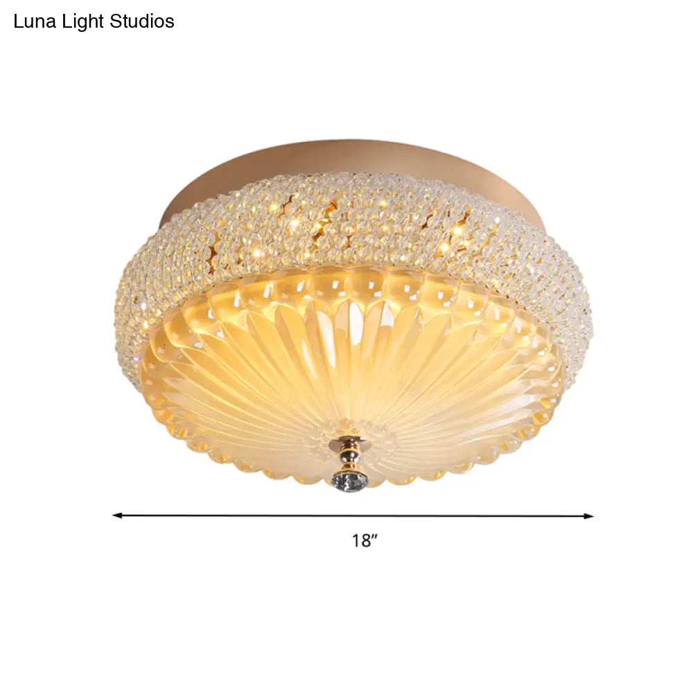 Sleek Crystal Beaded Led Flush Mount Ceiling Lamp - 14’/18’ Wide White/Warm Light