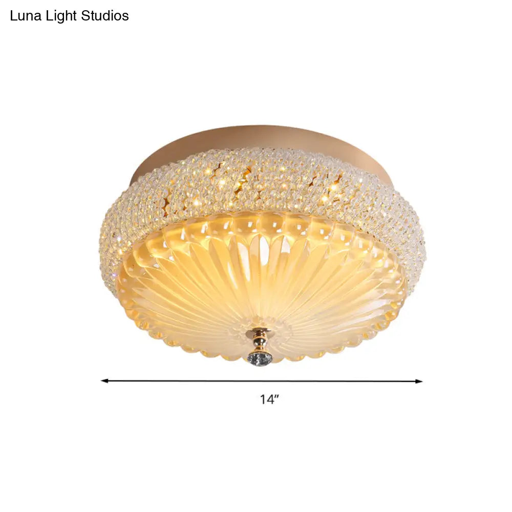 Sleek Crystal Beaded Led Flush Mount Ceiling Lamp - 14’/18’ Wide White/Warm Light