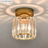 Sleek Crystal Ceiling Lamp: Square/Cylinder Corridor Semi Flush Mount In Black/Gold For Simplicity