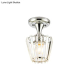 Sleek Crystal Kitchen Flush Light: Spiral Cone Cylinder Design With Chrome Finish