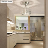 Sleek Crystal Kitchen Flush Light: Spiral Cone Cylinder Design With Chrome Finish