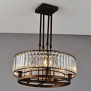 Sleek Crystal Rectangle 5-Light Coffee Ceiling Fixture - Round Semi Flush Mount For Modern Décor