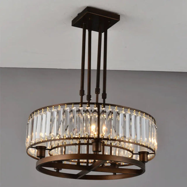 Sleek Crystal Rectangle 5-Light Coffee Ceiling Fixture - Round Semi Flush Mount For Modern Décor