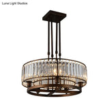 Sleek Crystal Rectangle 5-Light Coffee Ceiling Fixture - Round Semi Flush Mount For Modern Décor