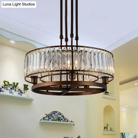 Sleek Crystal Rectangle 5-Light Coffee Ceiling Fixture - Round Semi Flush Mount For Modern Décor