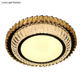 Sleek Crystal Round Ceiling Flush Mount Led Lamp In Stainless Steel - Ideal For Simplicity Bedroom