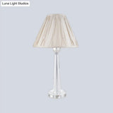 Sleek Crystal Task Lamp With Wide Flare Simplicity Fabric Beige Nightstand Light For Bedside