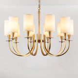 Sleek Cylinder Fabric Chandelier In Brass - Minimalist Living Room Pendant Fixture 10 /