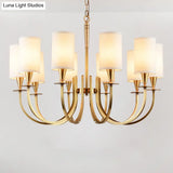 Sleek Cylinder Fabric Chandelier In Brass - Minimalist Living Room Pendant Fixture
