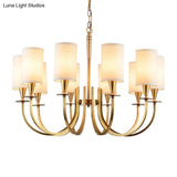 Sleek Cylinder Fabric Chandelier In Brass - Minimalist Living Room Pendant Fixture