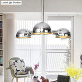 Sleek Dome Metal Semi Flush Industrial 3 - Light Ceiling Light In Black/Brass/Chrome For Living Room