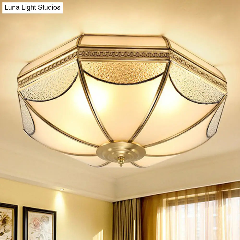 Sleek Dome Shaped Flush Mount Light With Simplicity Brass Finish Water And Frost Glass Flushmount
