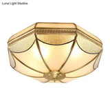 Sleek Dome Shaped Flush Mount Light With Simplicity Brass Finish Water And Frost Glass Flushmount