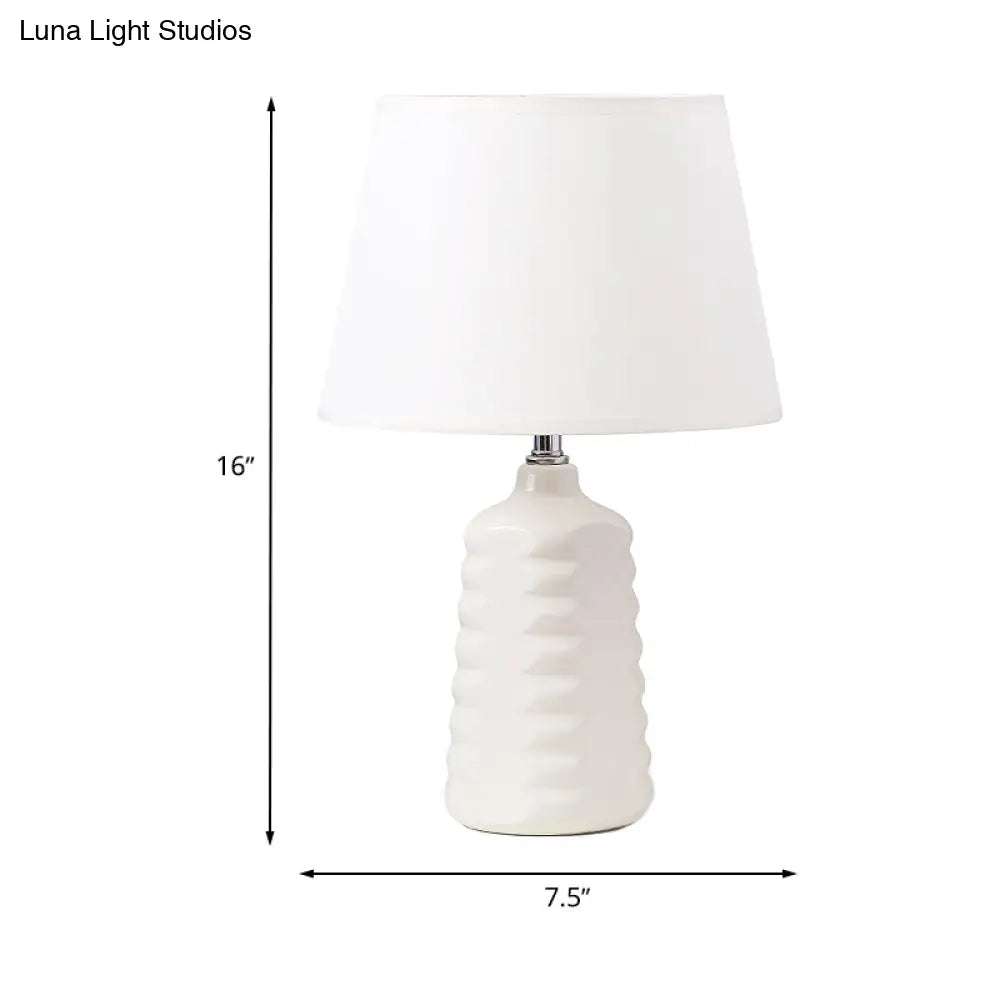 Sleek Fabric Cone Nightstand Lamp With White Ceramic Base - Perfect For Living Room Tables