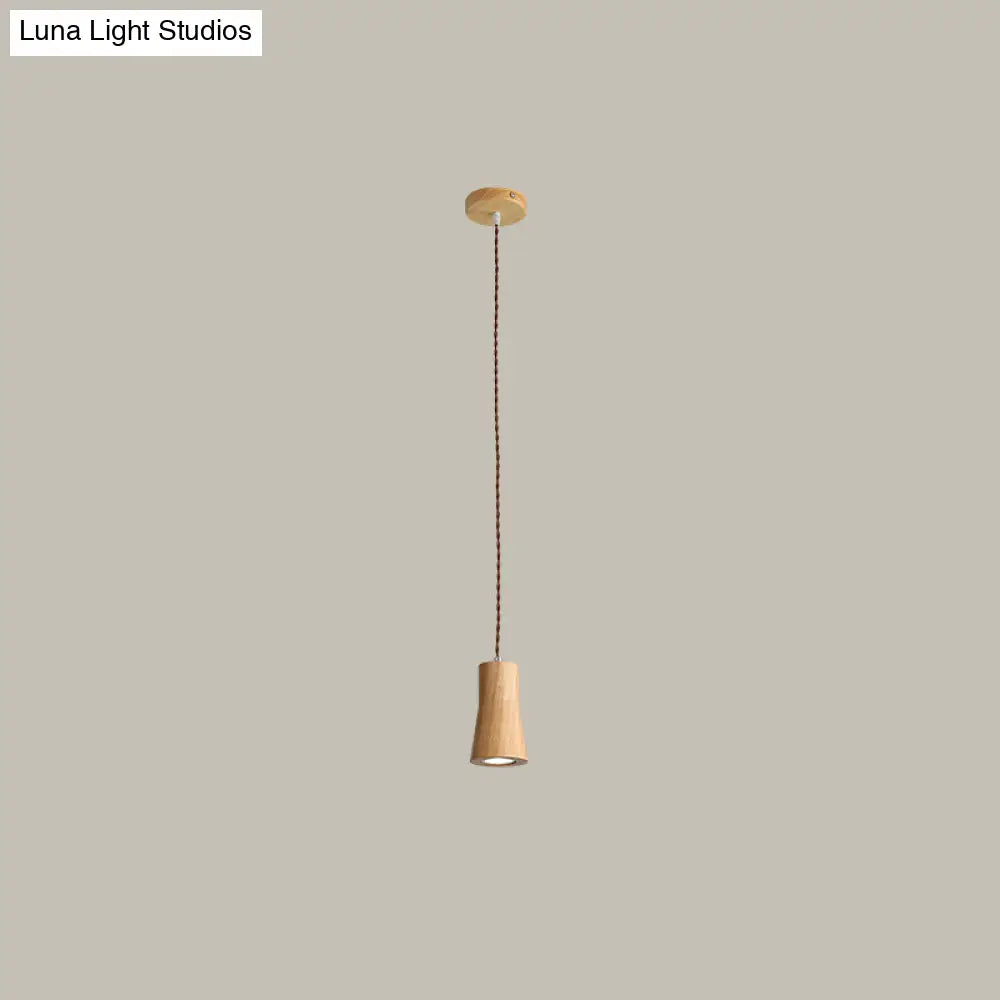 Sleek Geometric Wooden Led Ceiling Pendant Light In Beige - Perfect For Kitchen Suspension