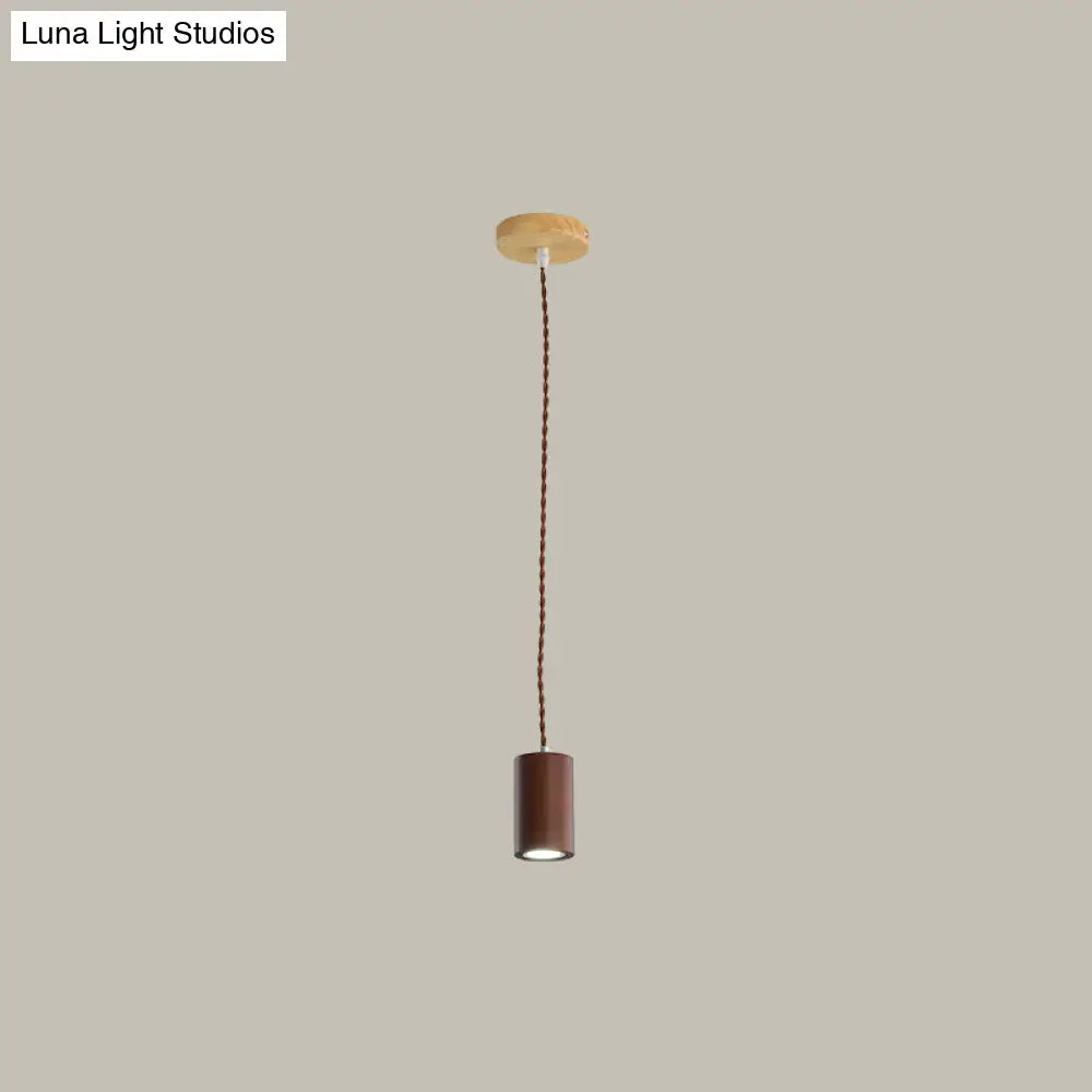Sleek Geometric Wooden Led Ceiling Pendant Light In Beige - Perfect For Kitchen Suspension