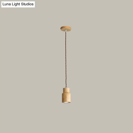 Sleek Geometric Wooden Led Ceiling Pendant Light In Beige - Perfect For Kitchen Suspension