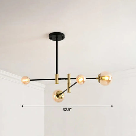 Sleek Glass Chandelier With Adjustable Rod Arm – Stylish Bedroom Lighting Fixture 4 / Amber