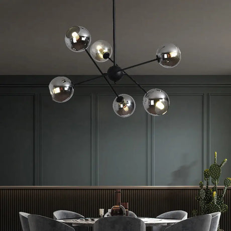 Sleek Glass Dining Chandelier - Minimalistic Ball Pendant Ceiling Light 6 / Black Smoke Grey