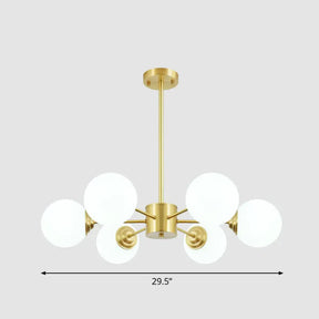 Sleek Glass Spherical Chandelier Light - Minimalist Brass Ceiling Lamp For Living Room 6 /