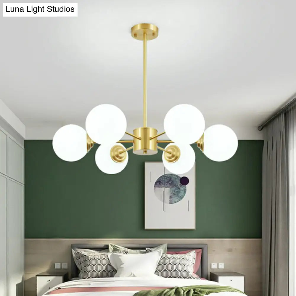 Sleek Glass Spherical Chandelier Light - Minimalist Brass Ceiling Lamp For Living Room