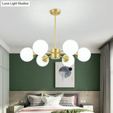 Sleek Glass Spherical Chandelier Light - Minimalist Brass Ceiling Lamp For Living Room
