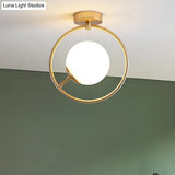 Sleek Gold Ball Semi Flush Light In Modern White/Yellow Glass – 1-Light Fixture With Iron Ring