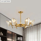 Sleek Gold Crystal Flush Mount Chandelier - Post - Modern Design With Curved Shade Semi Ceiling
