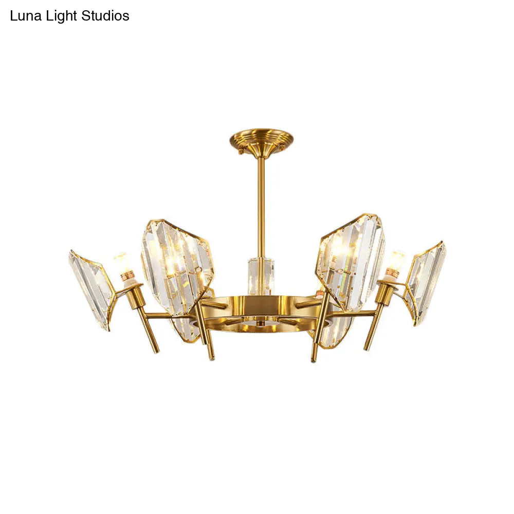 Sleek Gold Crystal Flush Mount Chandelier - Post - Modern Design With Curved Shade Semi Ceiling