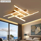 Sleek Gold Finish Led Semi Flush Mounted Ceiling Light With Criss-Cross Metal Detail