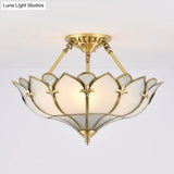 Sleek Gold Flower Shaped Ripple Glass Semi Flush Mount Chandelier For Dining Room