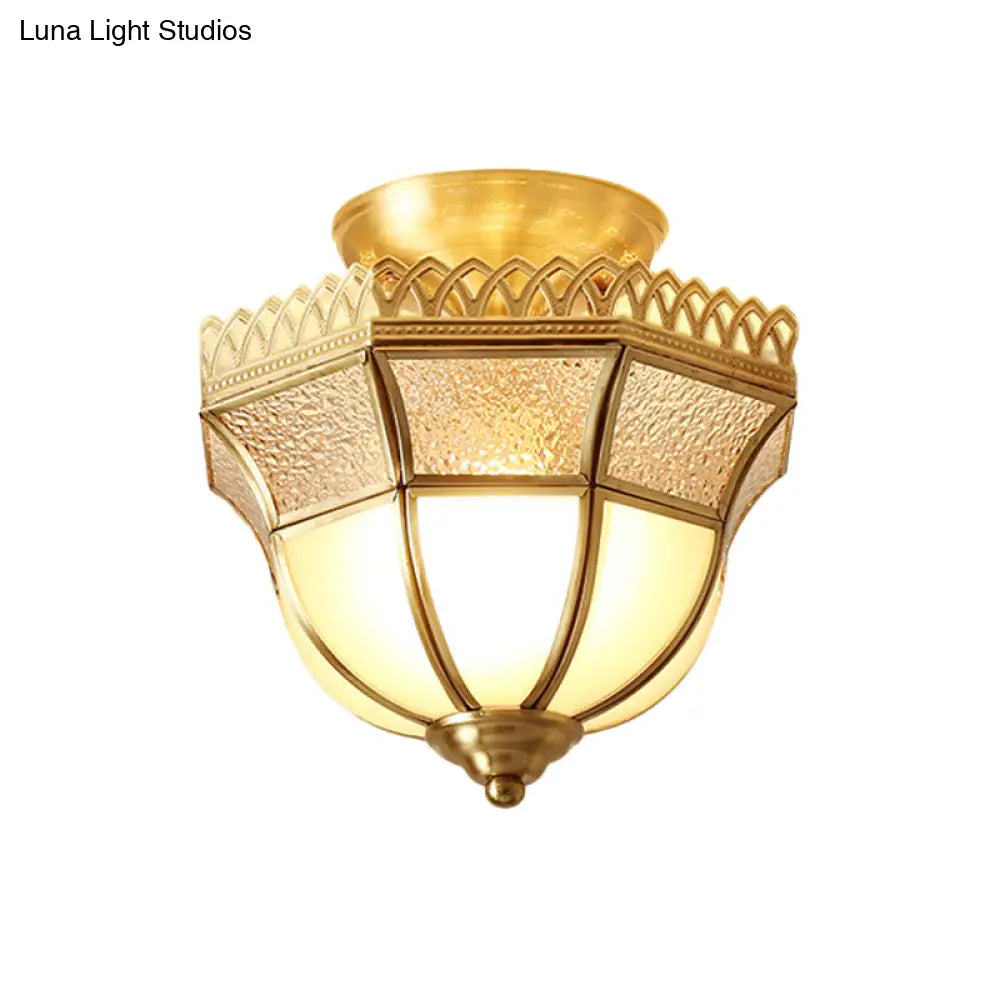 Sleek Gold Glass Tapered Semi Flush Mount Ceiling Light - Minimalistic Single-Bulb For Corridors