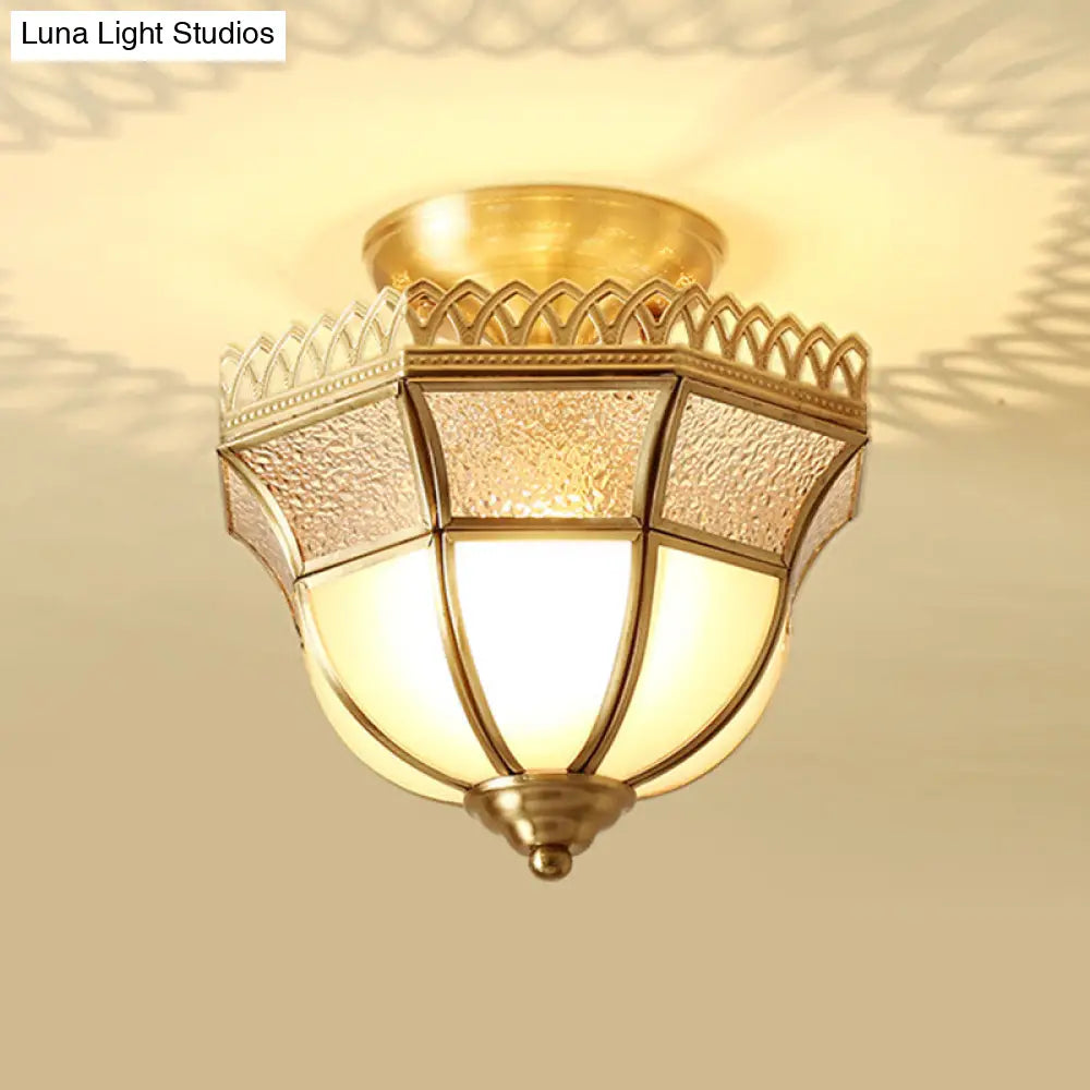 Sleek Gold Glass Tapered Semi Flush Mount Ceiling Light - Minimalistic Single-Bulb For Corridors
