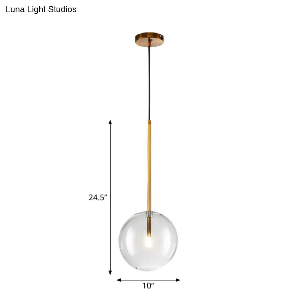 Sleek Gold Pendant Over Table: Clear Glass Globe Suspension Lighting (6/8/10 Wide)