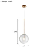 Sleek Gold Pendant Over Table: Clear Glass Globe Suspension Lighting (6/8/10 Wide)