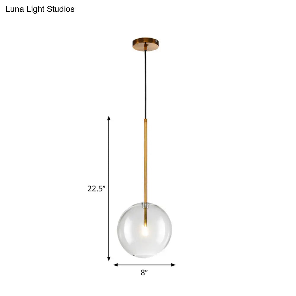 Sleek Gold Pendant Over Table: Clear Glass Globe Suspension Lighting (6/8/10 Wide)