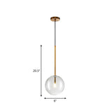 Sleek Gold Pendant Over Table: Clear Glass Globe Suspension Lighting (6/8/10 Wide)