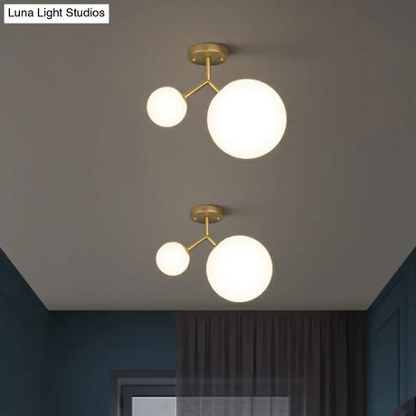 Sleek Gold Semi Flush Mount Ceiling Light With Minimalist Milky Glass - 2 - Head Flushmount Lighting